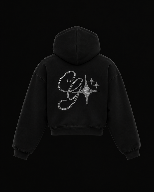 Gobz ZIP-UP noir — vue arrière avec logo en strass, DROP 001
